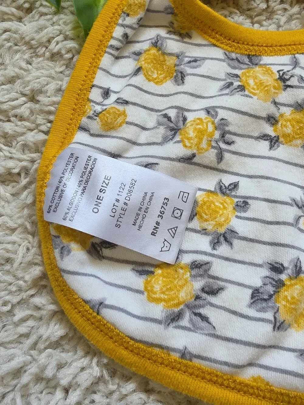 Baby Girl Yellow Rose Striped Bib